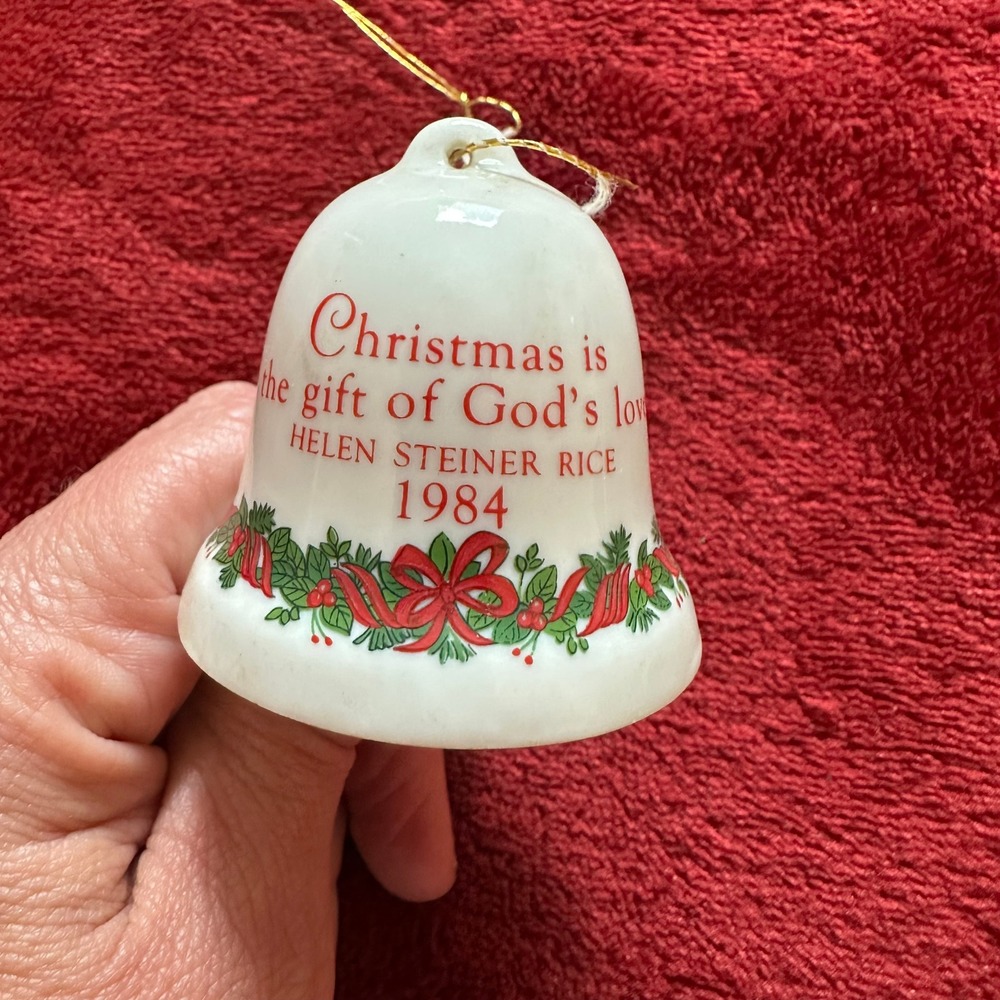 Helen Steiner Rice 1984 Christmas Bell Ornament White Ceramic God's Love Vintage